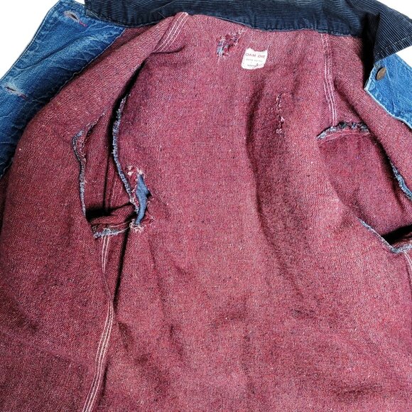 Vintage Big Mac Chore Coat Denim Jean Jacket Blanket Lined Union Made Distressed - Picture 8 of 11